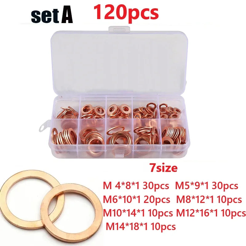 Copper Flat Washer Sealing Gasket Assortment Kit – M4 to M14
