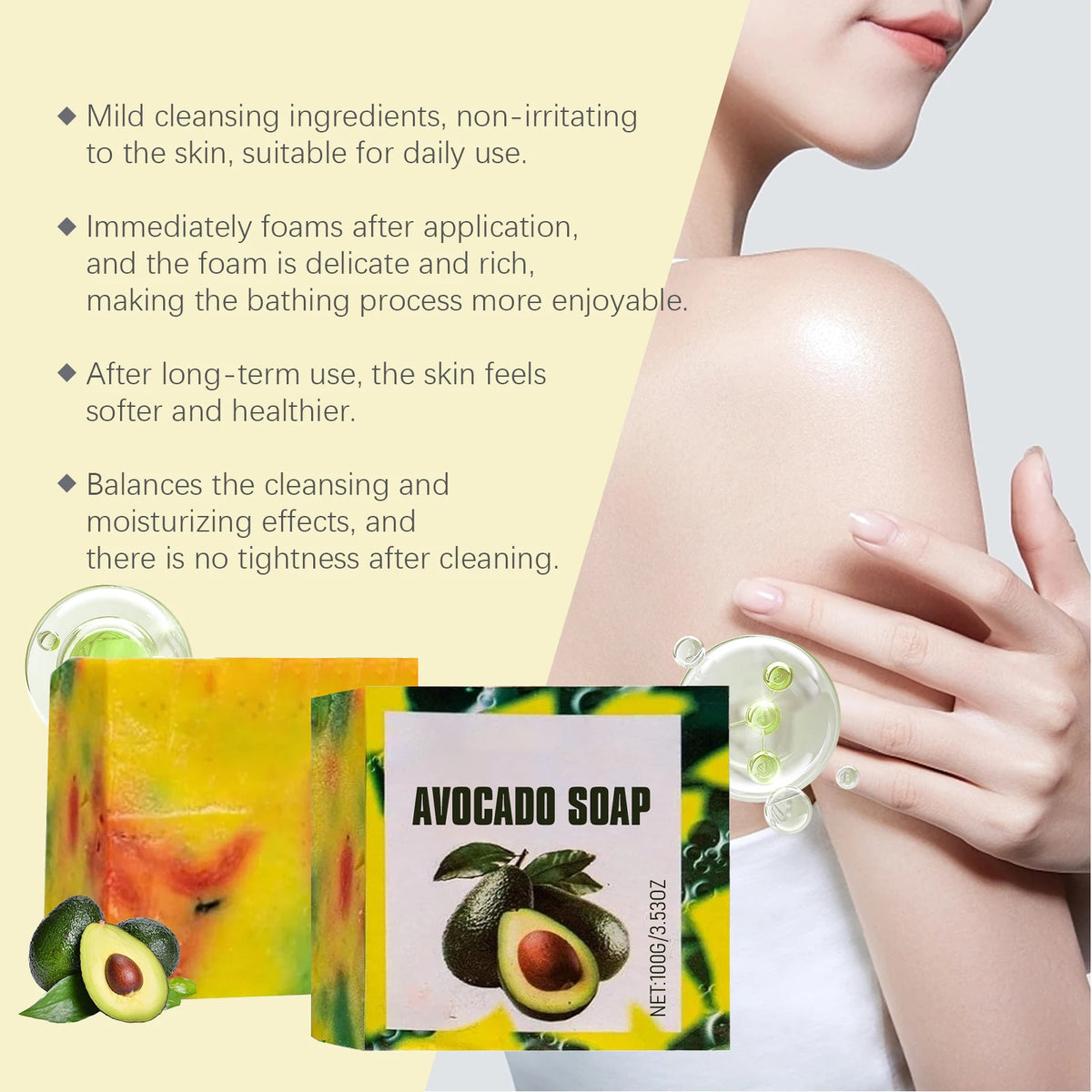 Avocado Moisturizing Soap Softening Keratin Deep Pore Cleansing Remove Dirt Improve Skin Conditions Body Nourishing Care Soap Peaceful Pleasures Health and Wellness