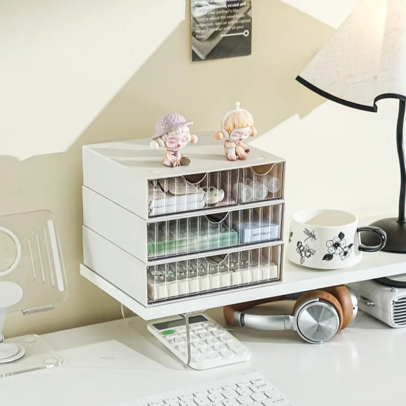 Stackable Drawer Organizer Multi-Functional Storage Box Large Capacity Desktop Stationery Holder Space-Saving Drawer Cabinet Peaceful Pleasures Health and Wellness 2L 1M Grey