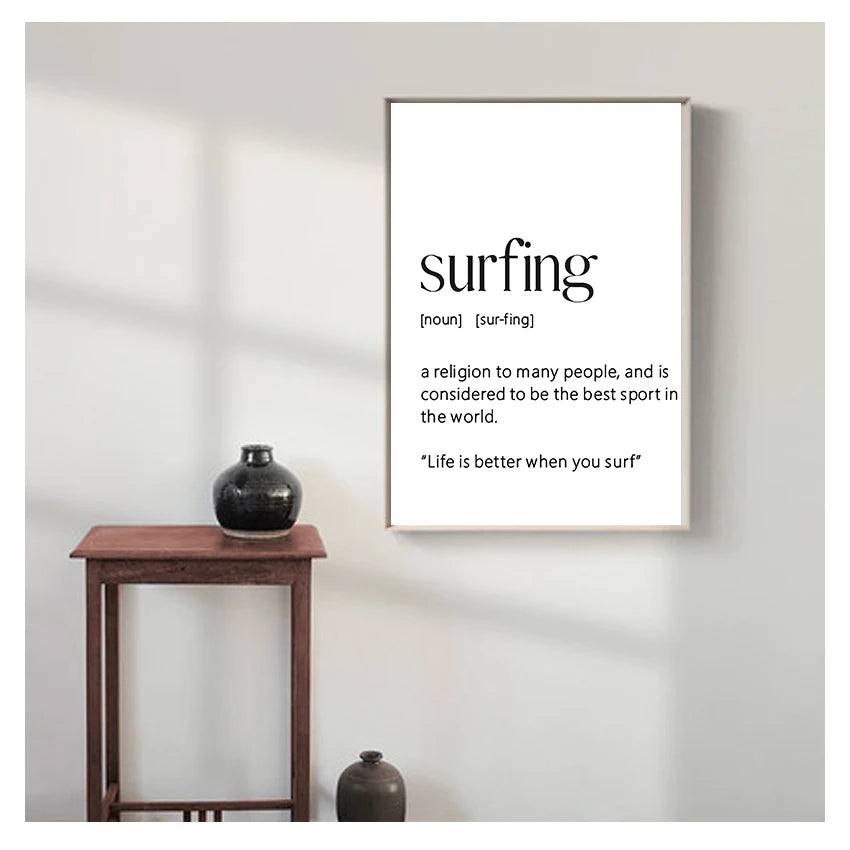 Surfing Definition Quote Canvas Wall Art | Surfer Gift Print