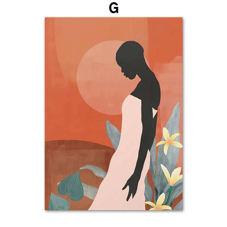 Abstract African Woman Floral Canvas Wall Art | Nordic Print Canvas Wall Art Print Peaceful Pleasures Health and Wellness G 40x50cm Unframed