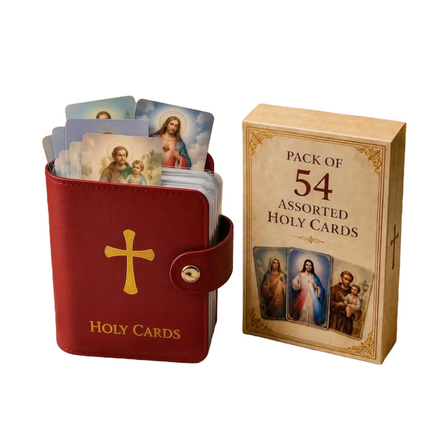Versatile Prayer Cards Holders with Snap Closure Mini Saints Cards Wallet Multi Purpose for Religious Confirmation Baptism Gift Peaceful Pleasures Health and Wellness Red 24Pcs Cards