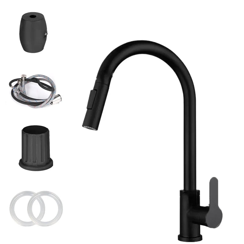 Pull-Out Kitchen Faucet Single Hole | Chrome & Black Mixer Tap