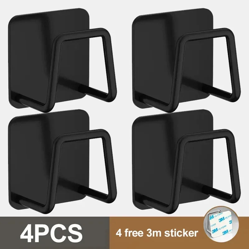 1/2/3/4/5PC Stainless Steel Hanging Hook Storage Rack Sink Sponges Drain Drying Rack Self Adhesive Storage Holder Wall Hooks Peaceful Pleasures Health and Wellness Black-4PCS