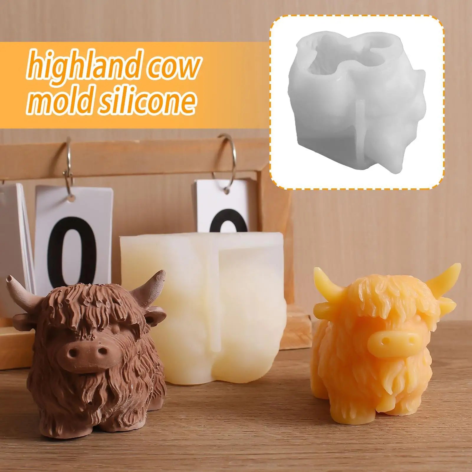 Candle Wax Molds 3D Highland Cow Silicone Mold Farm Animal Casting Craft Decorative Ornament for Home Travel Daily Classroom Peaceful Pleasures Health and Wellness