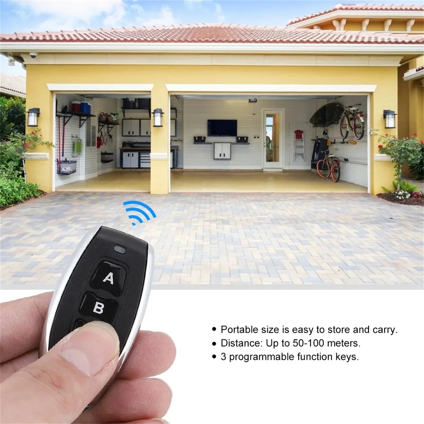 433MHz EV1527 3-Button RF Remote – Gate & Garage Door Control