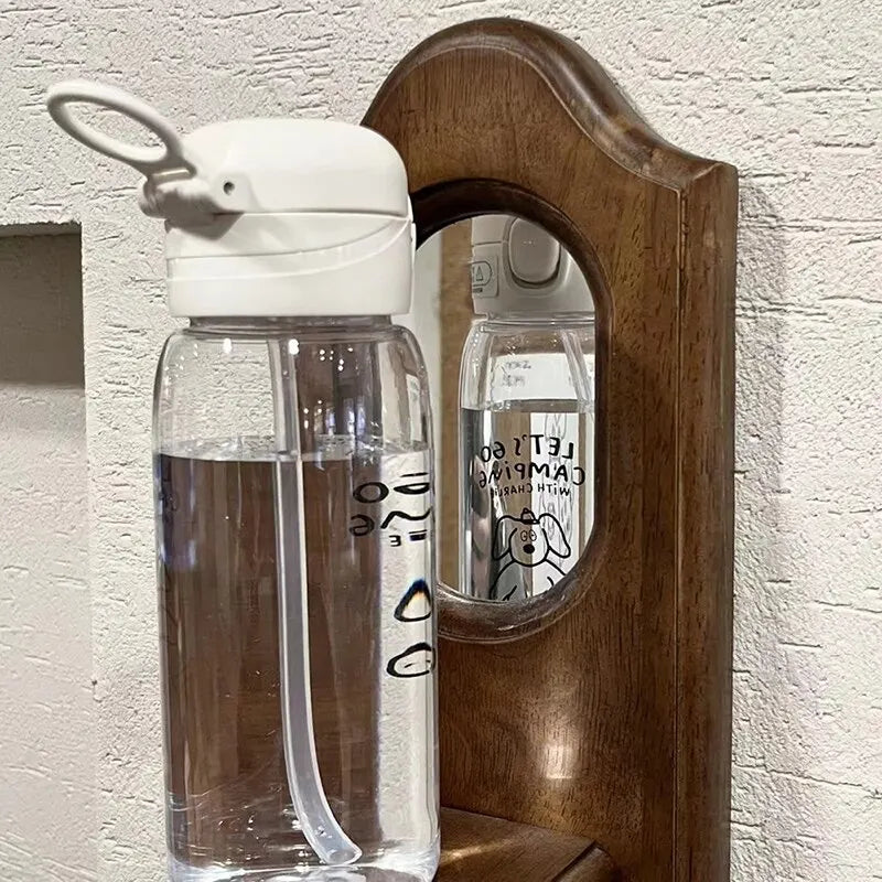 Plastic Water Bottle Water Cup With Straw Simple Large Capacity Portable Drop Resistant And Portable Cup Cartoon Ice Suction Cup Peaceful Pleasures Health and Wellness