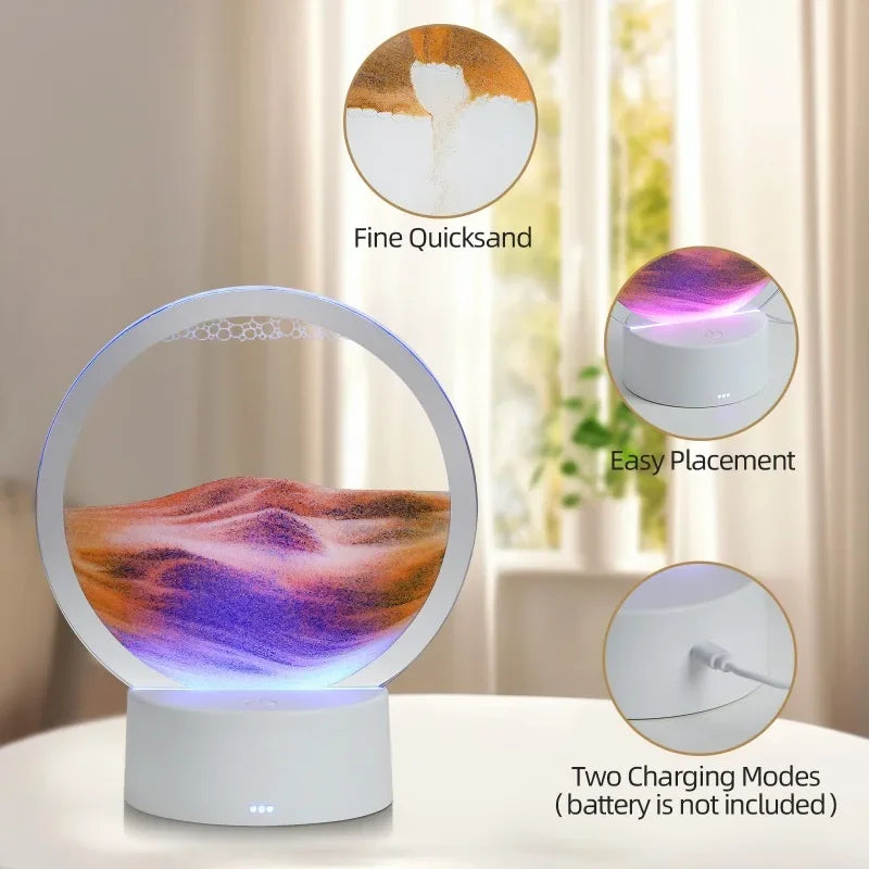 Hot 3D Stereoscopic Glass Sand Painting Bedside Lamp Decompression Liquid Office Home Decoration Gift Small Night Light Peaceful Pleasures Health and Wellness