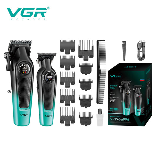 VGR high-end hair trimming set 2-piece men's electric hair clipper household oil head carving push shear digital shave V-196&996 Peaceful Pleasures Health and Wellness