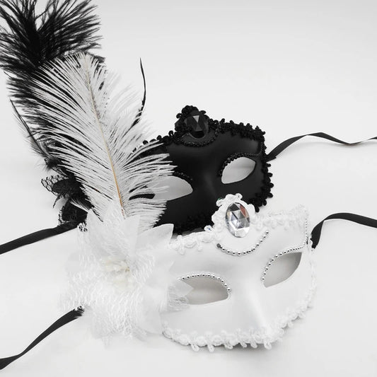 Venetian Feather Masquerade Mask for Women | Half Face Masquerade Feather Mask Peaceful Pleasures Health and Wellness