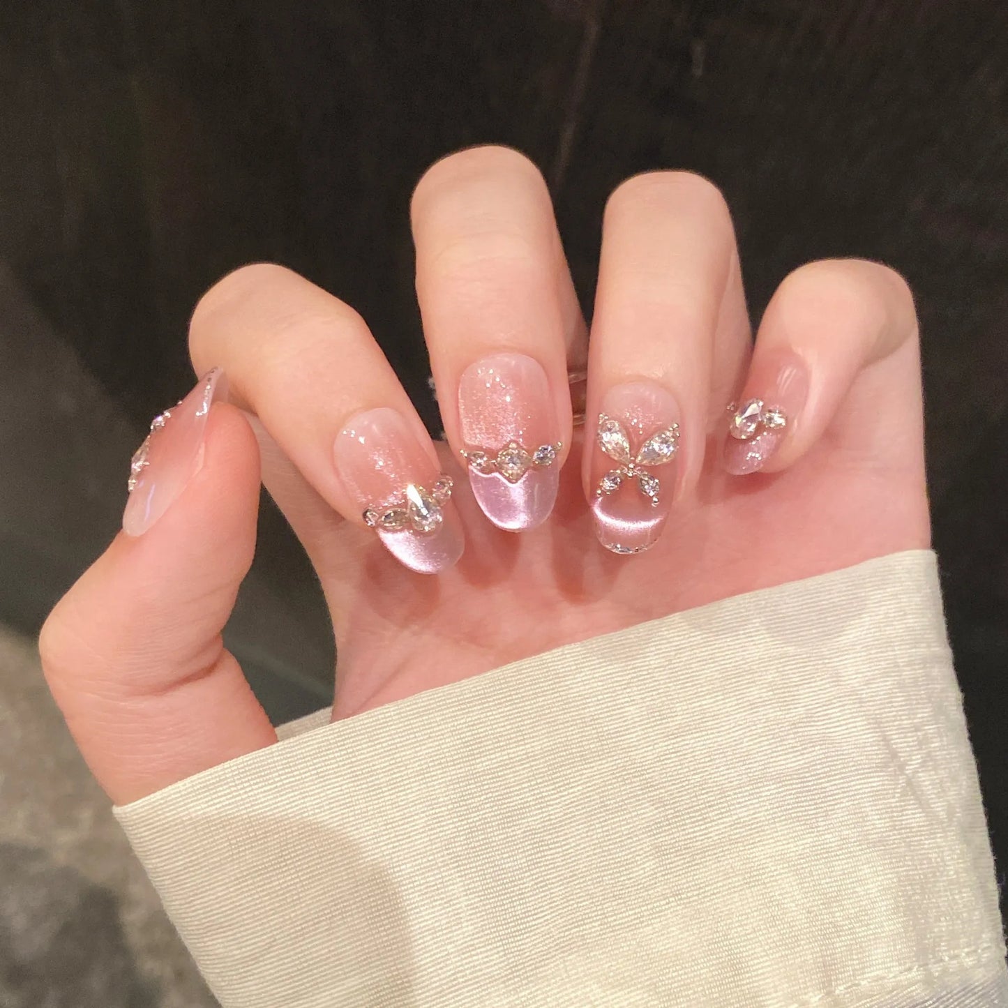 Press On Nails French Cat Eye Butterfly Set – 10pcs