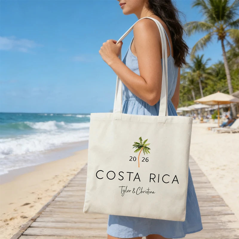 Personalized 2026 Palm Tree Beach Tote | Bachelorette Bridal Gift