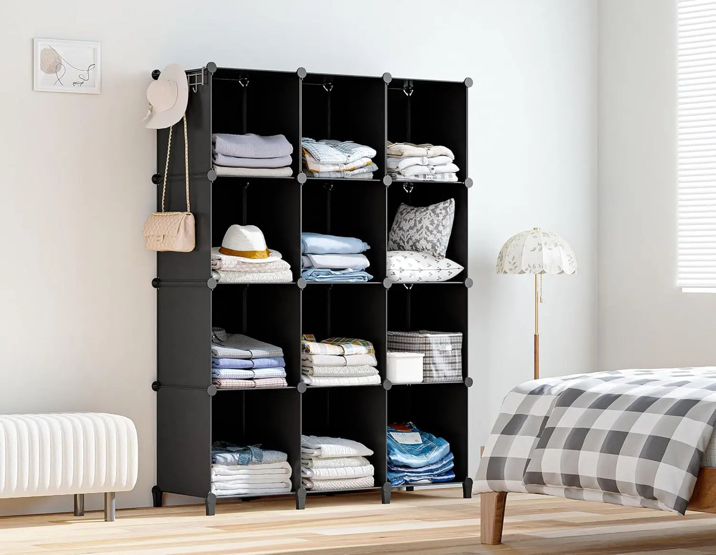 12-Cube Storage Organizer – Portable Closet Shelves, Black Peaceful Pleasures Health and Wellness