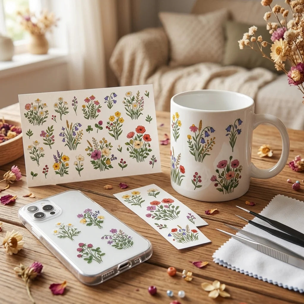 Watercolor Wildflower UV DTF Transfer Stickers – Waterproof Decals