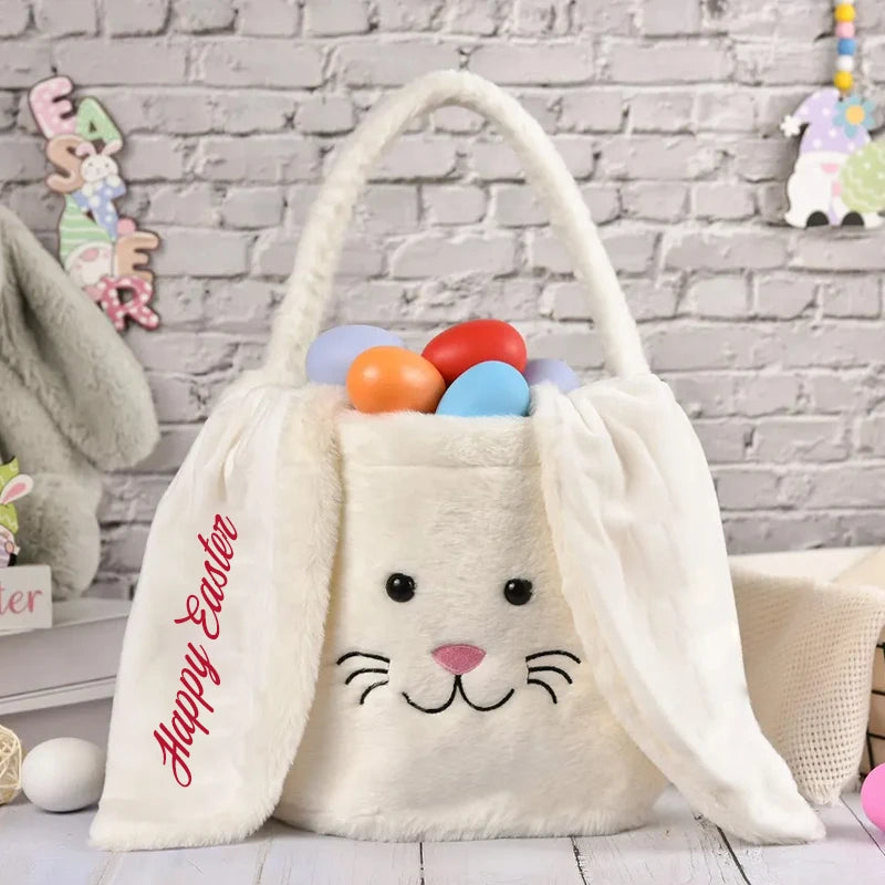 Easter Plush Bunny Ear Tote Bag | Kids Egg Hunt Basket Gift