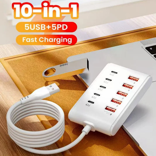 10-in-1 USB Desktop Charging Station | 10-Port USB Hub USB Charging Hub Peaceful Pleasures Health and Wellness
