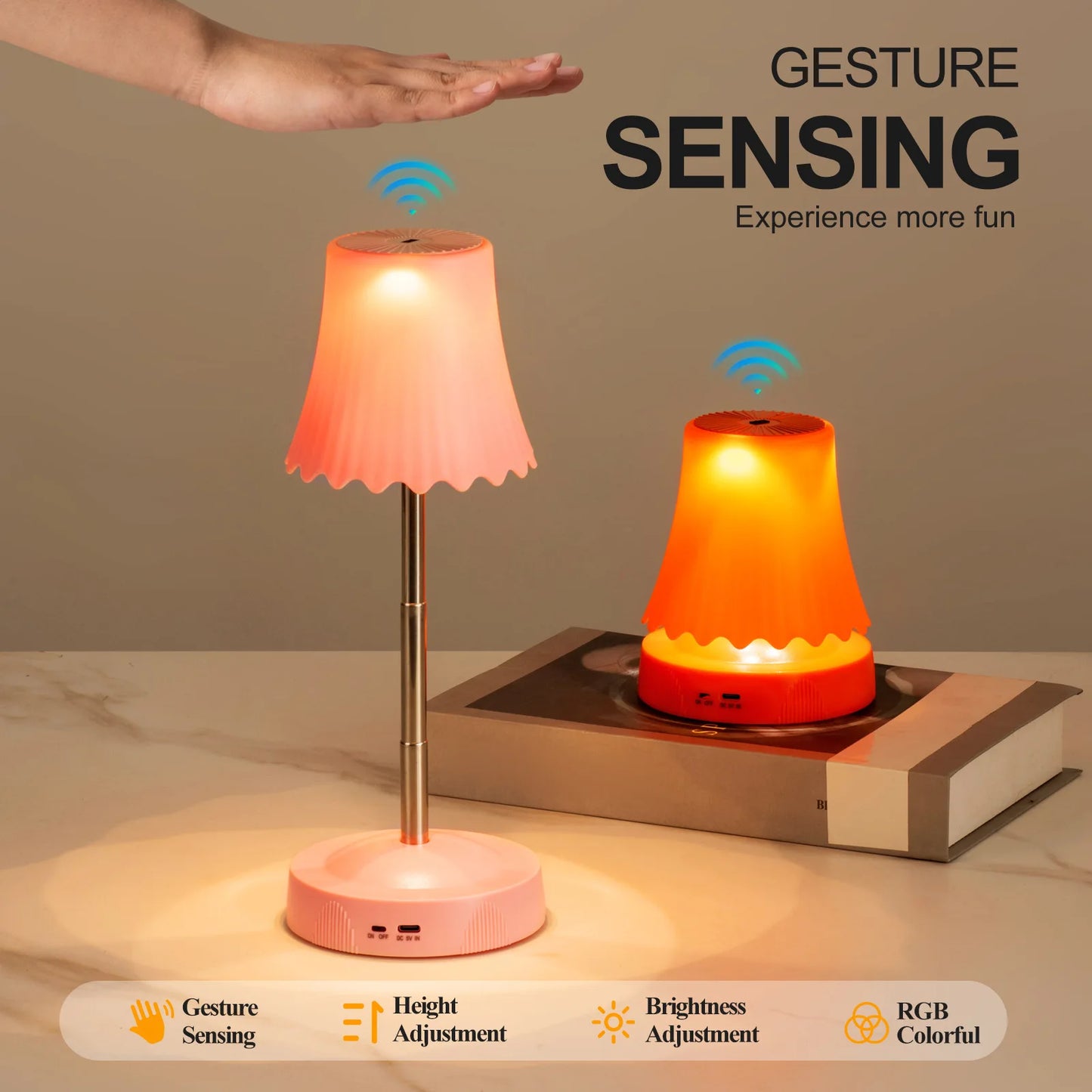 RGB LED Night Lamp Hand Gesture Sensor Creative Night Light Dorm Room Bedside Lamp USB Charging 2600mah Home Stretchable Decor Peaceful Pleasures Health and Wellness