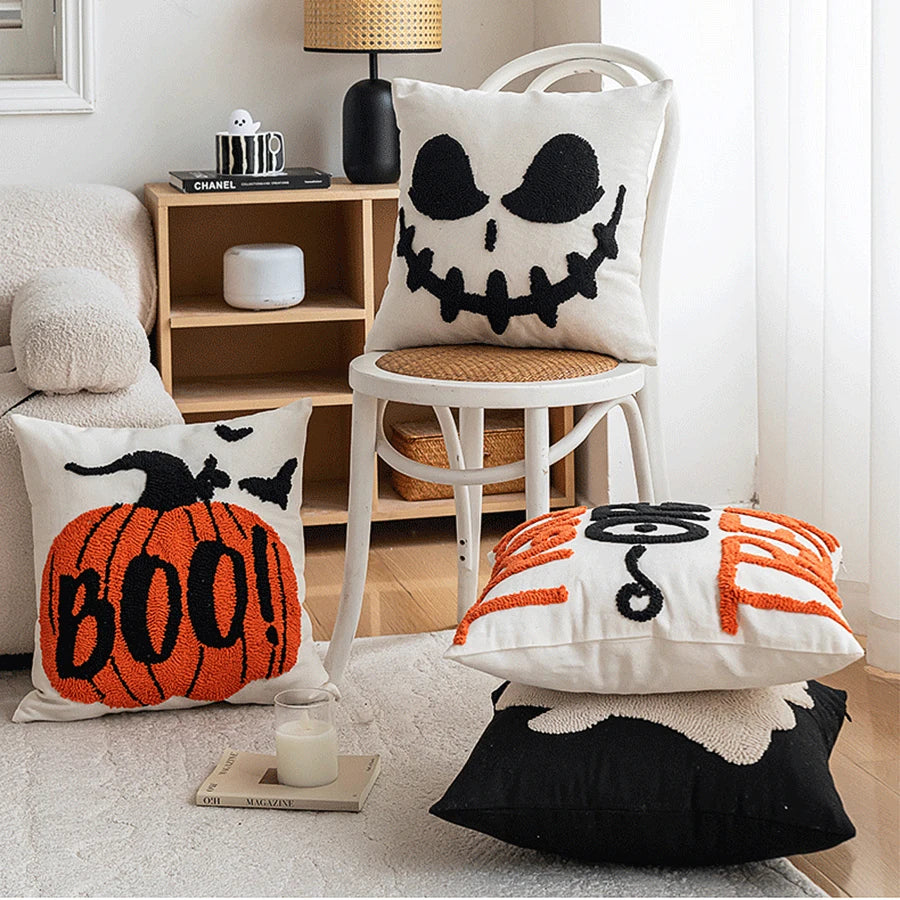 Battilo Halloween Decorative Pillow Cover Orange Pumpkin Cushion Case for Sofa Couch Linen Cotton Pillowcase for Home Fall Decor Peaceful Pleasures Health and Wellness