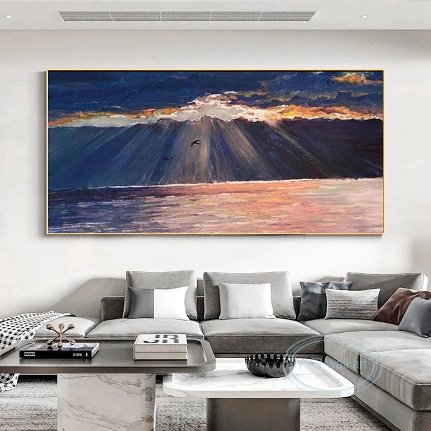 Living Room Bedroom Custom Picture 100% Hand Painted Sunrise Abstract Art Poster Wall Decor Mural Modern Acrylic Oil Painting Peaceful Pleasures Health and Wellness