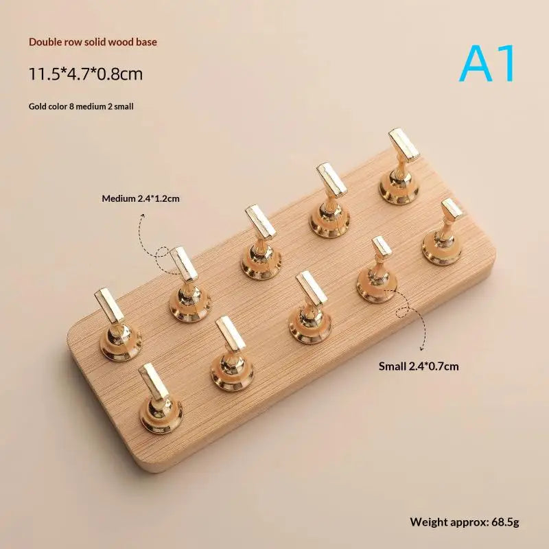 Double Row Magnetic Nail Holder Practice Display Stand UV Gel Polish 10 Chess Wooden Base Showing Shelf Manicure Tool Peaceful Pleasures Health and Wellness A1