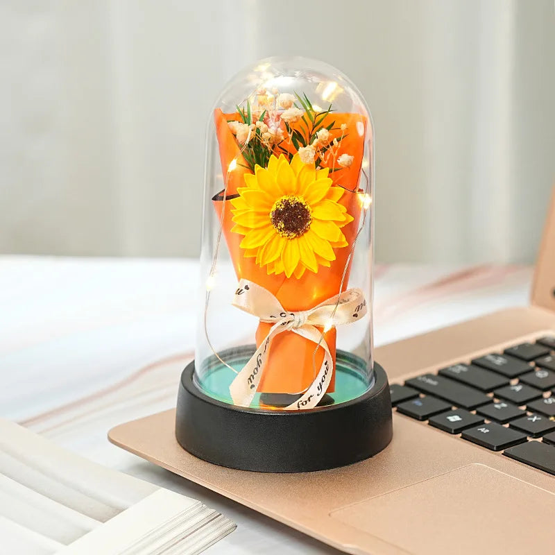 Romantic Gift Everlasting Rose LED Glass Dome Bouquet Romantic Illuminated Ornament Perfect Valentine's Day Christmas Home Decor Peaceful Pleasures Health and Wellness A