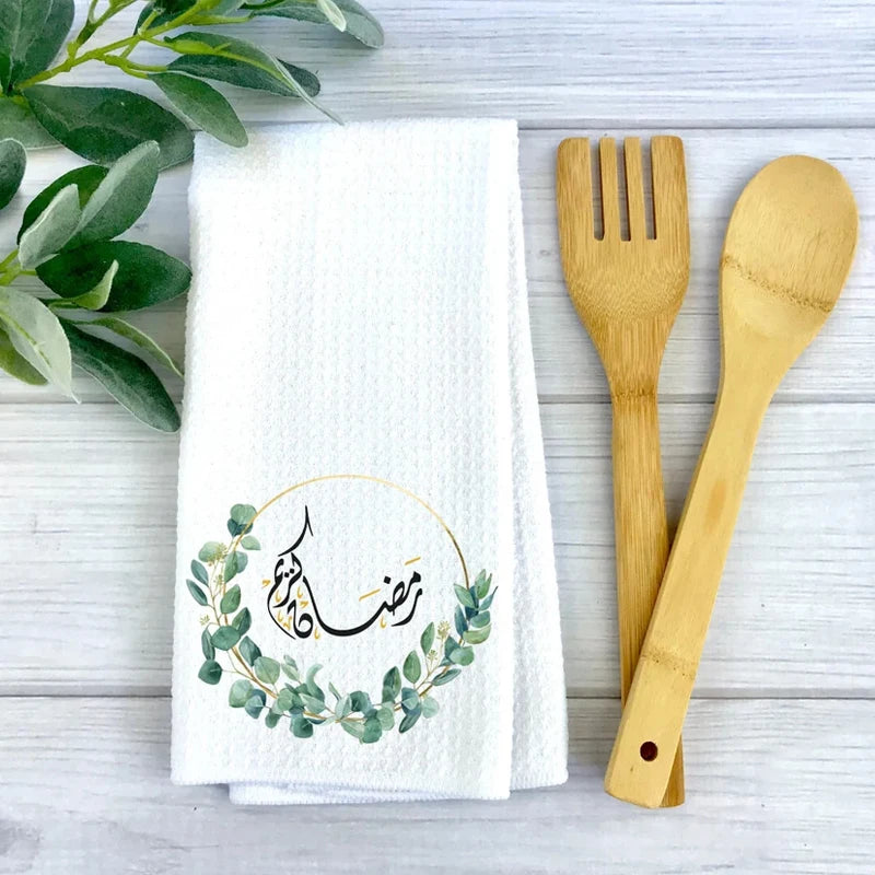 Ramadan Kareem Waffle Weave Dish Towel | Eid Mubarak Kitchen Gift Decorative Dish Towel Peaceful Pleasures Health and Wellness E 30x70cm