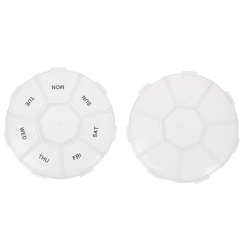 Circular Pill Box 7 Slots Round Daily Weekly Tablet Pill Case Splitter Medicine Peaceful Pleasures Health and Wellness