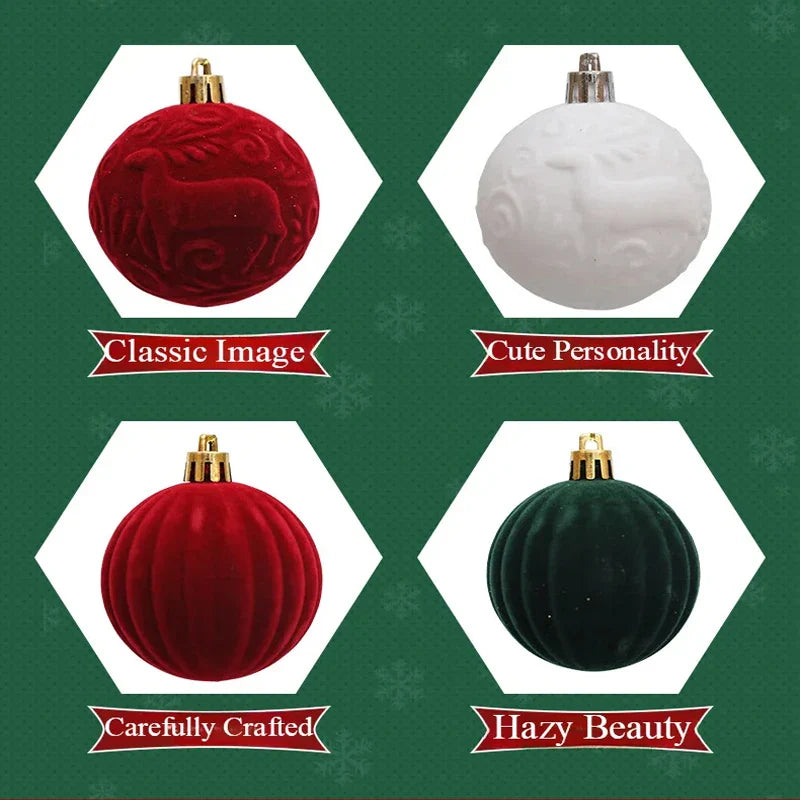 12-Pack Velvet Christmas Ball Ornaments 6cm – Red, Green & White