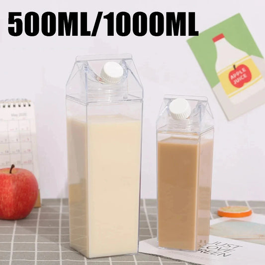 500ml/1000ml Milk Carton Water Bottle Transparent Plastic Portable Clear Box for Juice Tea Milk Bottles Drinking Cup Reusable Peaceful Pleasures Health and Wellness 3PCS 1.0L