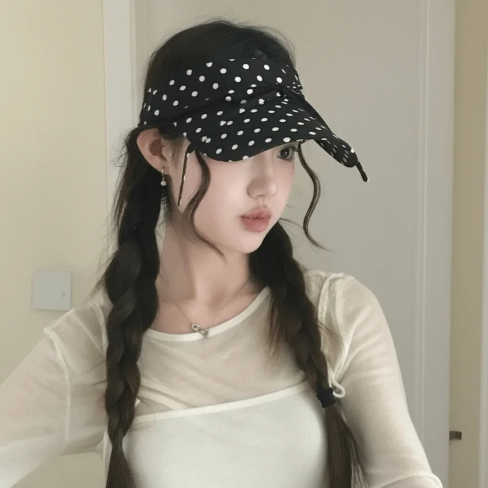 UV Shield Polka Dot Sun Visor Hat | Adjustable Beach Cap Sun Visor Hat Peaceful Pleasures Health and Wellness