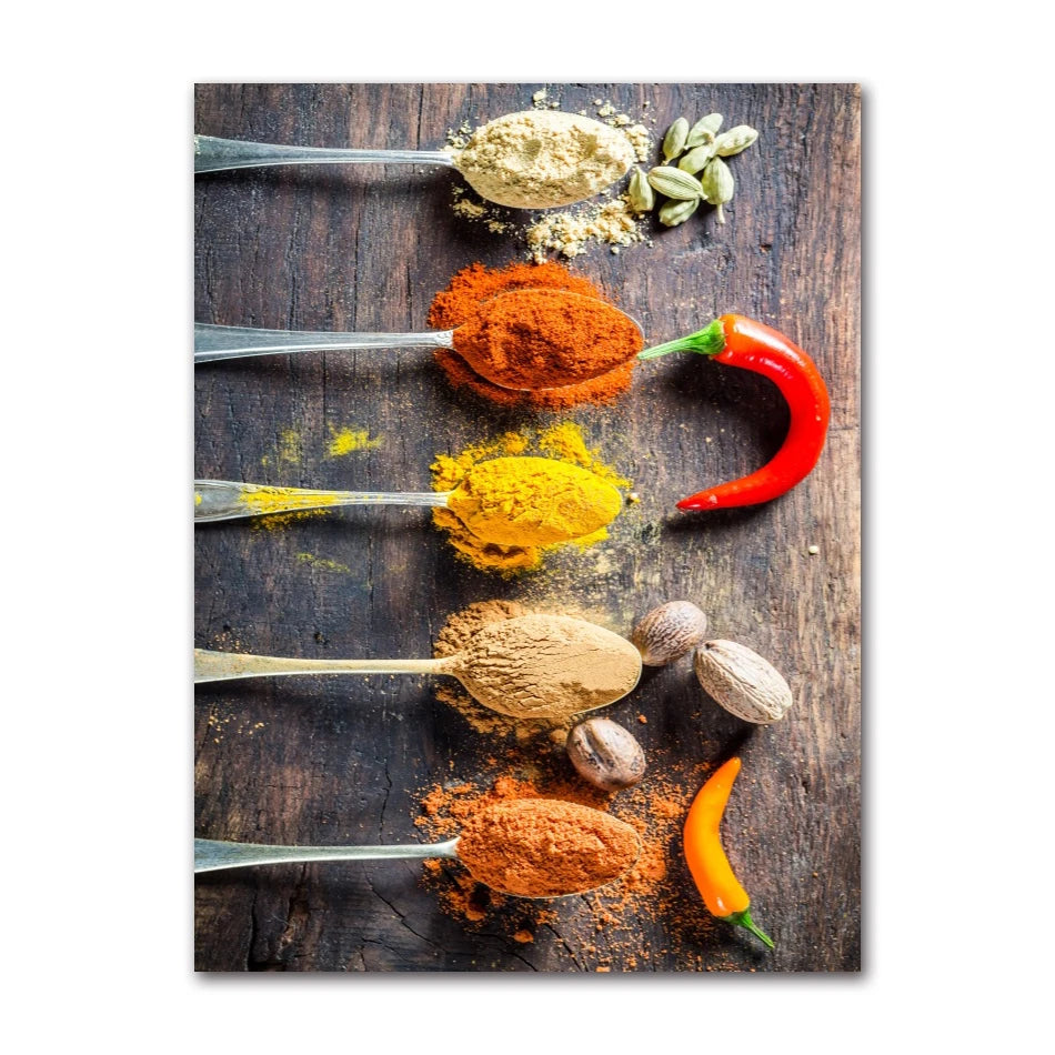 Spices Peppers Herbs Kitchen Canvas Wall Art | HD Unframed Print
