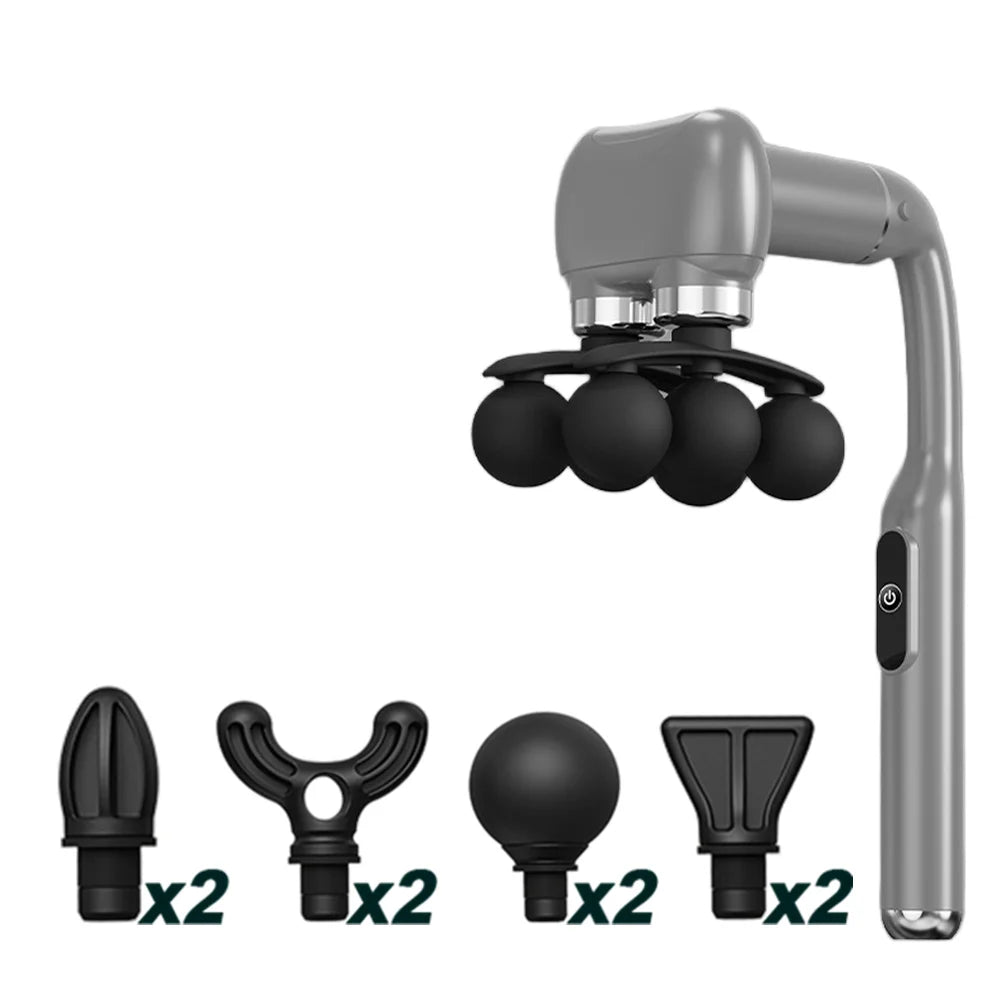 6-Heads Handhel Fascia Gun High Frequency Vibration Body Massage Gun Neck Shoulder Waist Back Handle Massager Fascia masajeador Peaceful Pleasures Health and Wellness Grey