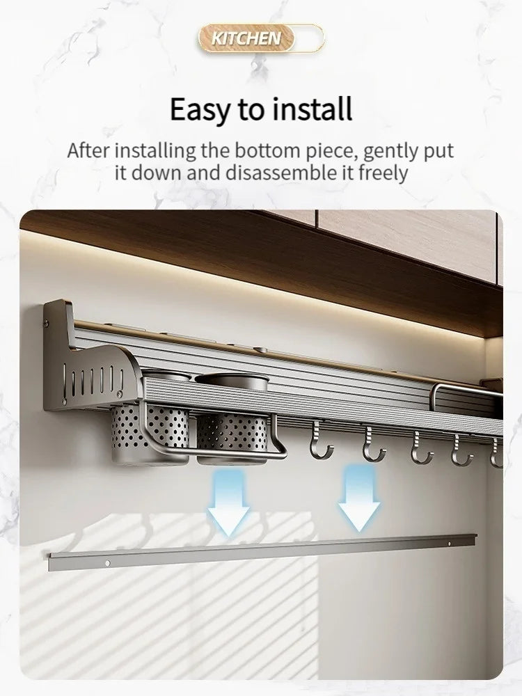 Wall-Mounted Kitchen Storage Rack – Knife & Spice Organizer