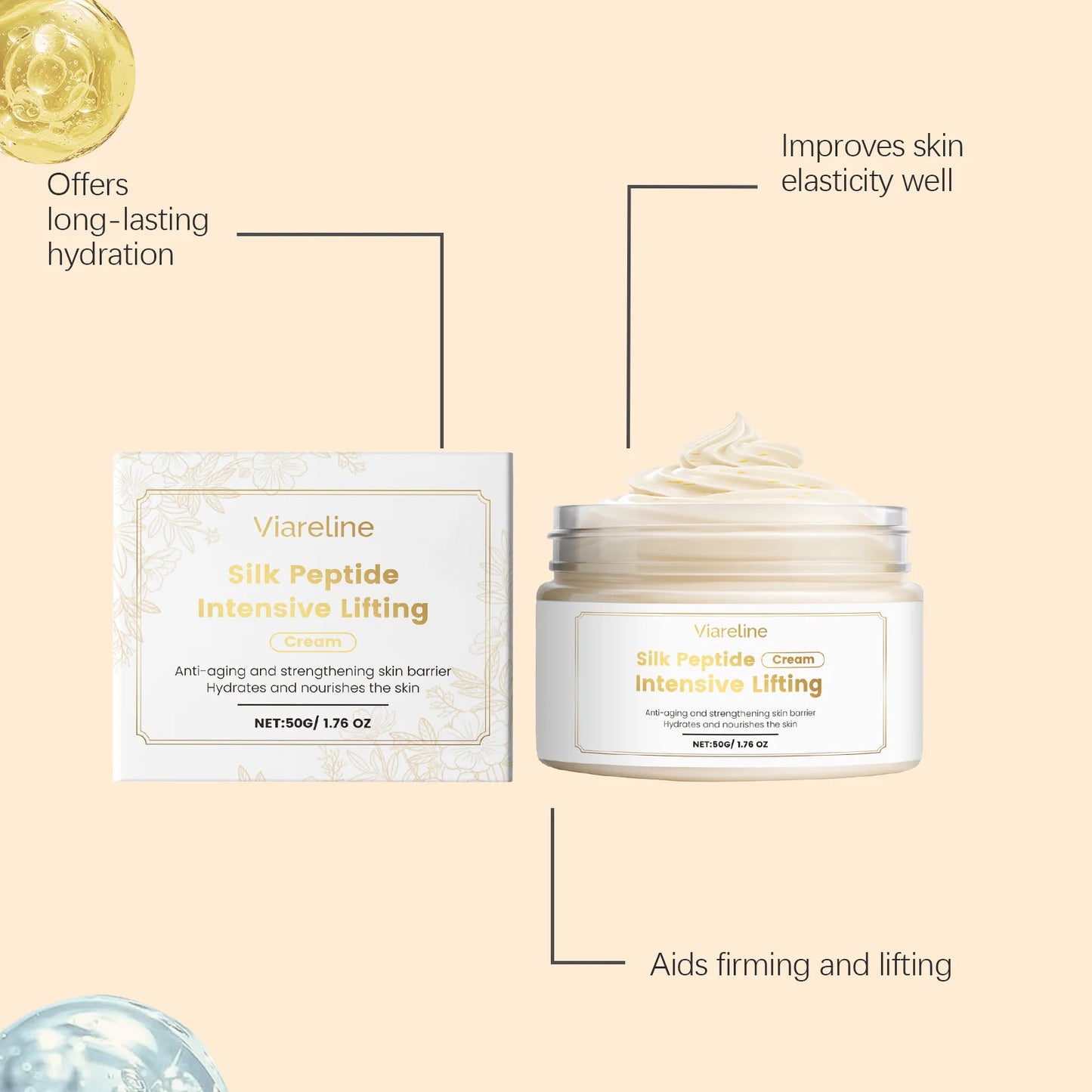 Silk Peptide Intensive Lifting Cream Firming Moisturizing Glowing Increase Elasticity Improve Sagging Soft Tightening Face Cream Peaceful Pleasures Health and Wellness