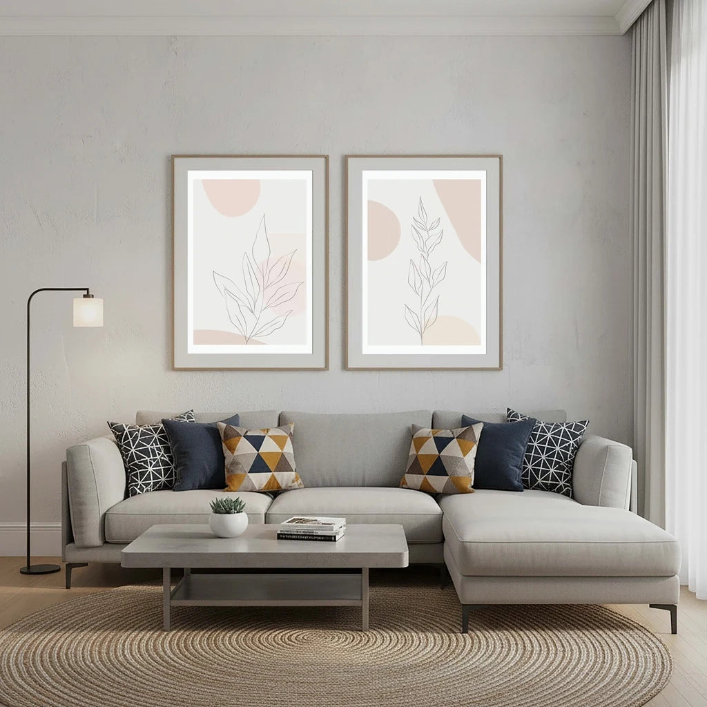 Abstract Boho Wall Art, Plant Leaf Line Art Canvas Painting | Modern Minimalist Poster for Living Room Bedroom Decor Peaceful Pleasures Health and Wellness