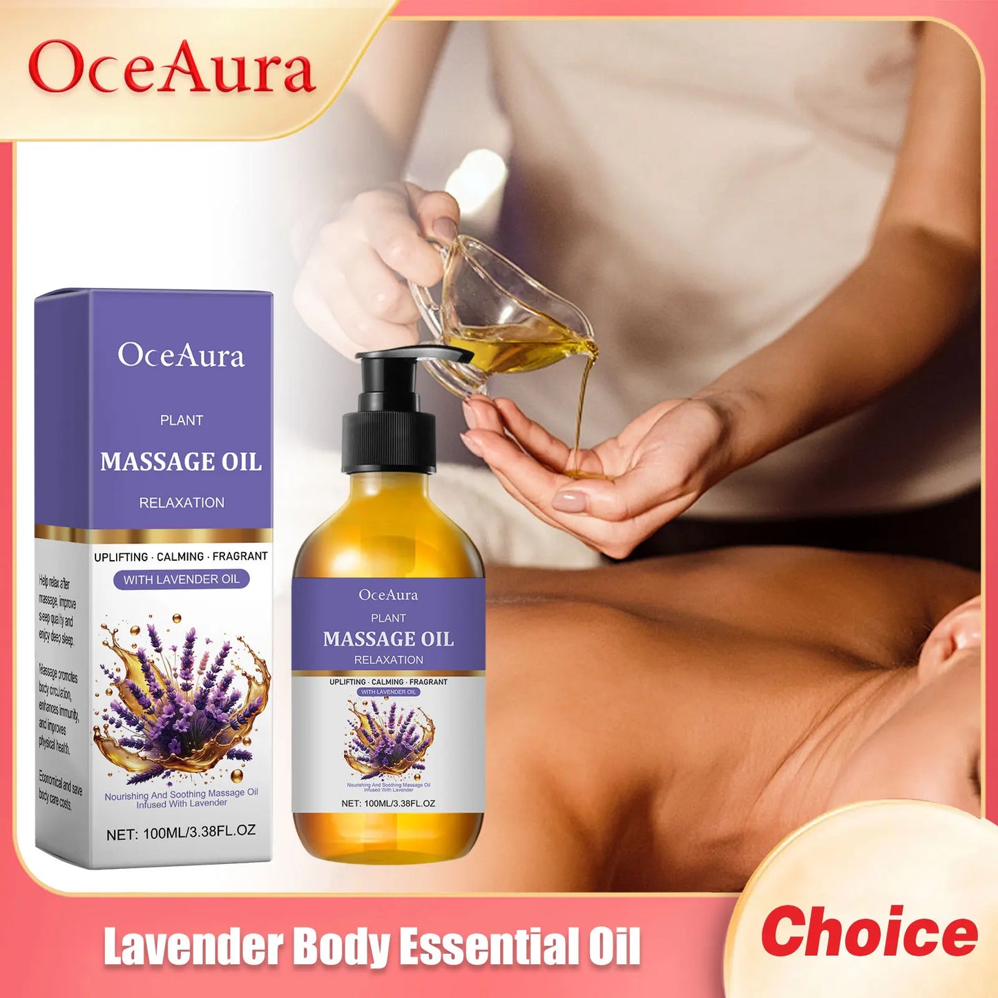 OceAura Lavender Body Massage Oil – Calming & Moisturizing 100ml