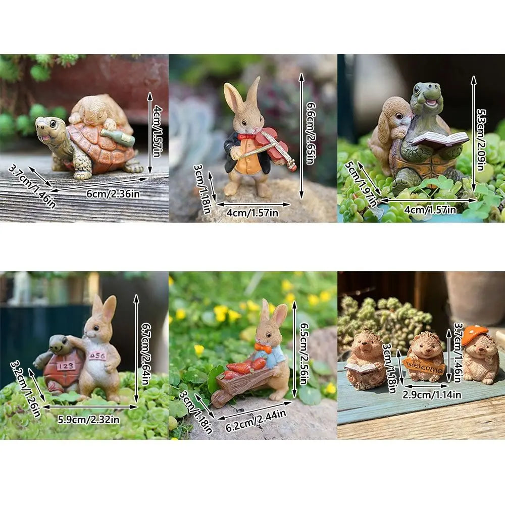 Cartoon Rabbit & Turtle Resin Garden Figurines | Micro Landscape