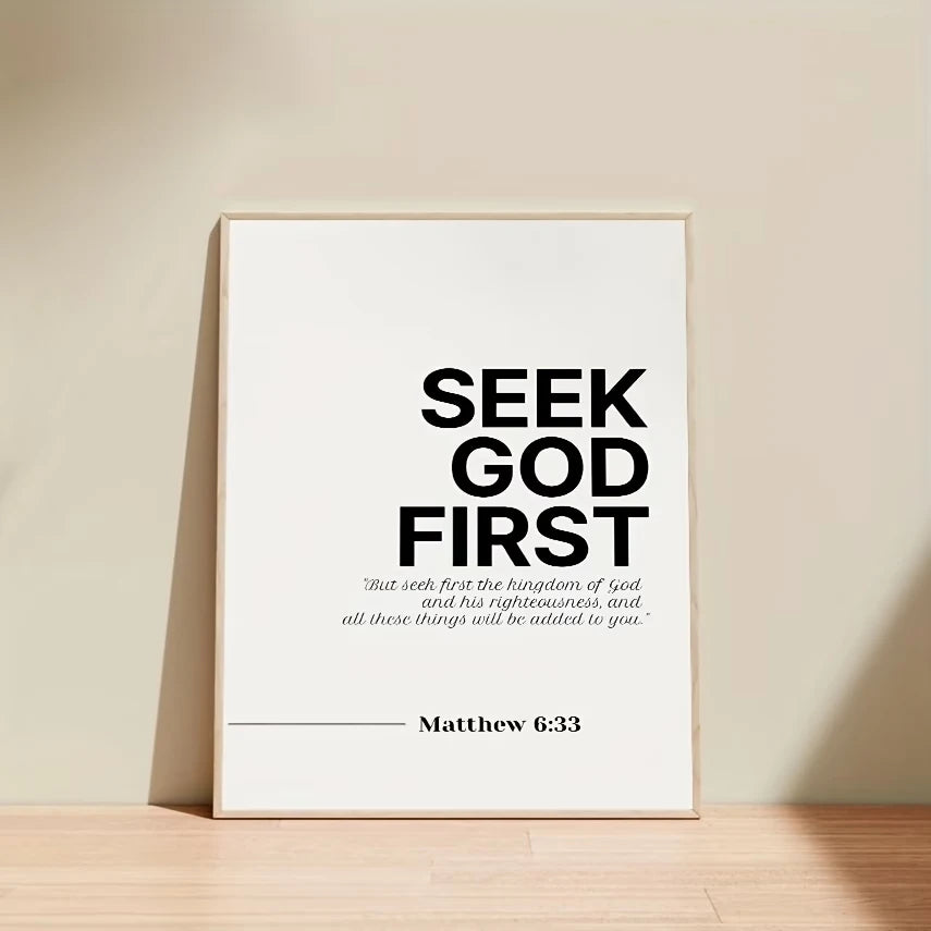 Matthew 6:33 Bible Verse Canvas Wall Art | Christian Decor