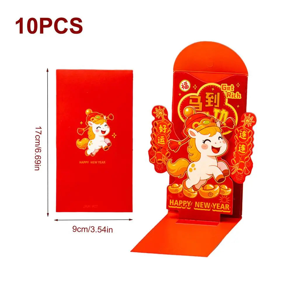 2026 Lunar New Year Red Envelopes 10pc | 3D Gold Foil Lucky Festive Gift Envelopes Peaceful Pleasures Health and Wellness 10PCS China Mainland