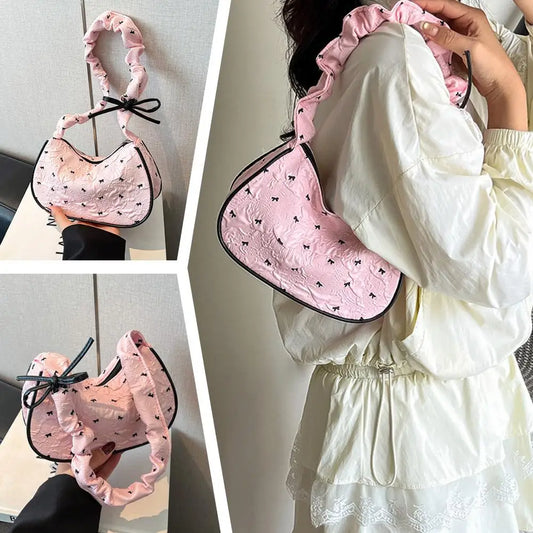Korean Bow Shoulder Bag – Large Canvas Hobo Handbag for Women Canvas Shoulder Bag Oasis Select