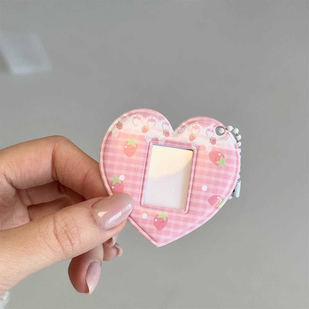 Pink Grid Strawberry Love Card Holder 1-inch ID Photo Bag Pendant