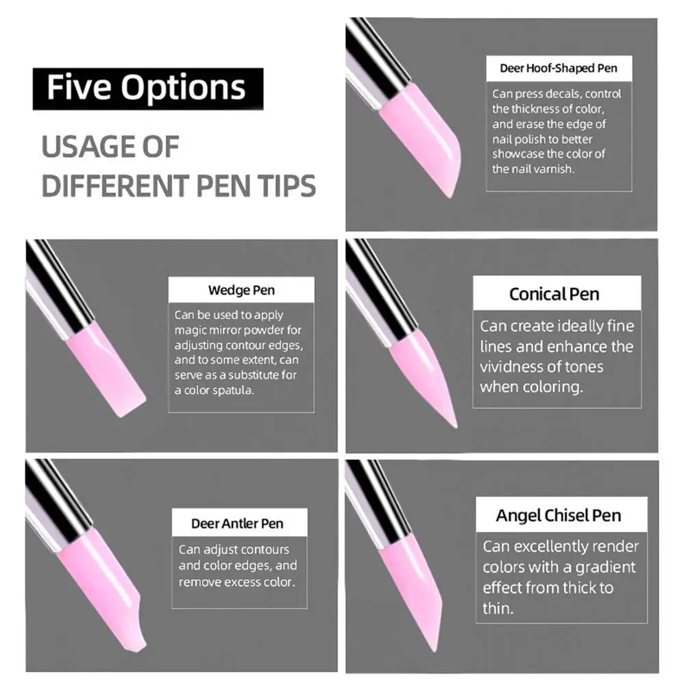 5Pcs/Set Silicone Nail Art Pen Brush UV Gel Polish Tip 3D Image DIY Dotting Polish Brushes Sculpture Pen DIY Manicure Tool Peaceful Pleasures Health and Wellness