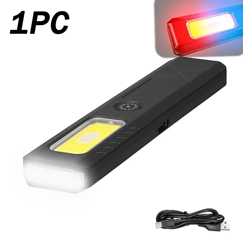 Mini EDC Flashlight USB Rechargeable – COB+LED, 6 Modes, Clip