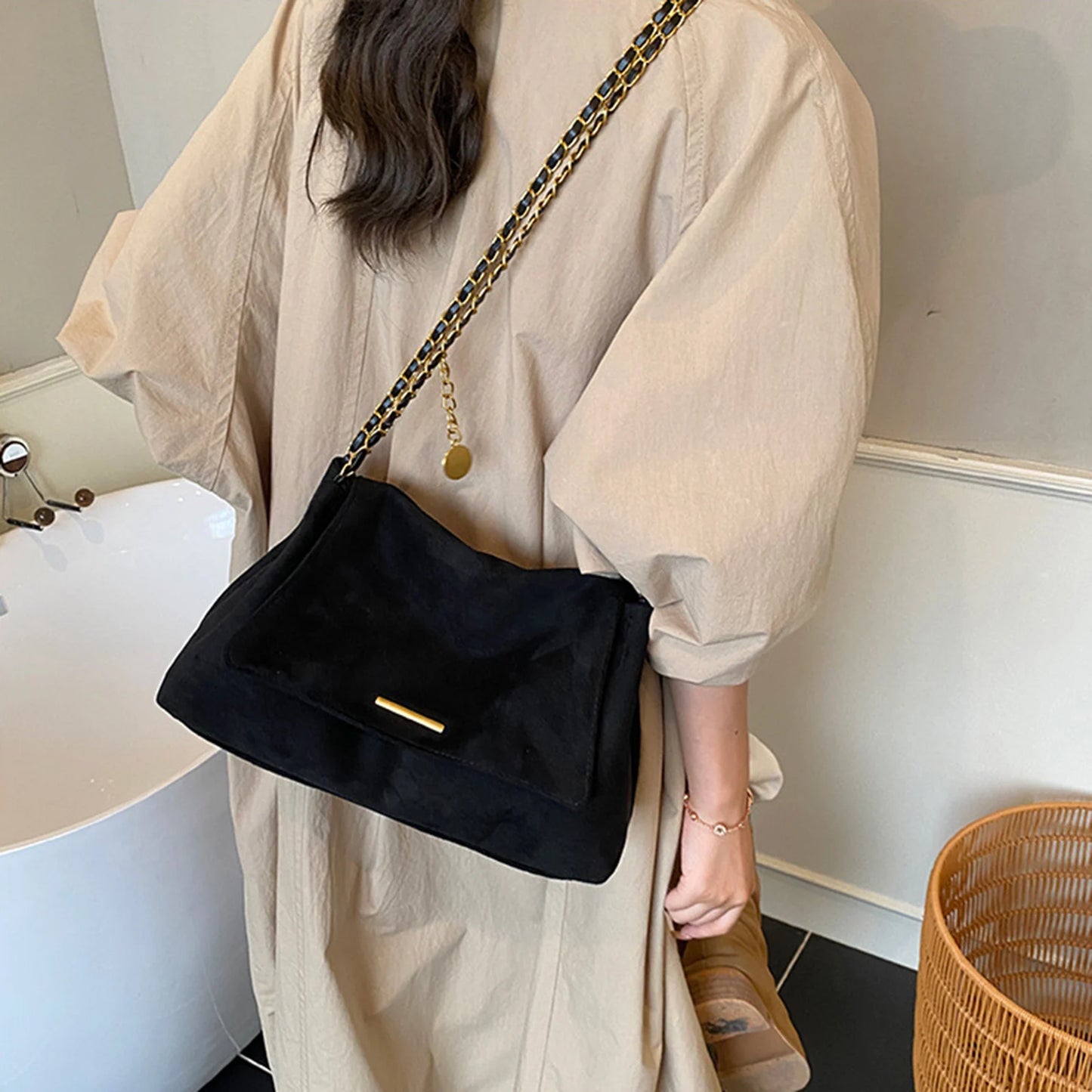 Women's Tote Bag Large Capacity Shoulder Crossbody Bag with Chain Strap Vintage Design for Daily Commute and Office Peaceful Pleasures Health and Wellness