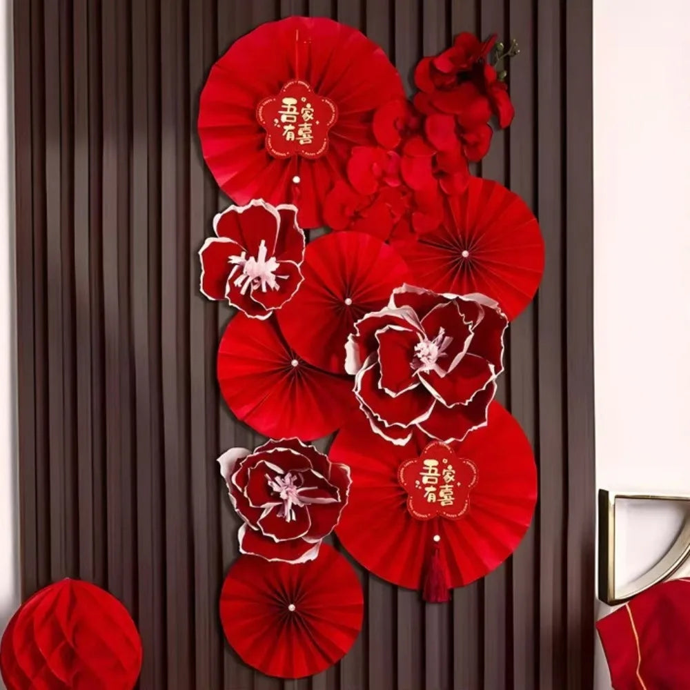 2025 Chinese New Year Wall Decoration Paper DIY Crafts Flower Backdrop Red Party Supplies Spring Festival Background Home Decor Peaceful Pleasures Health and Wellness B