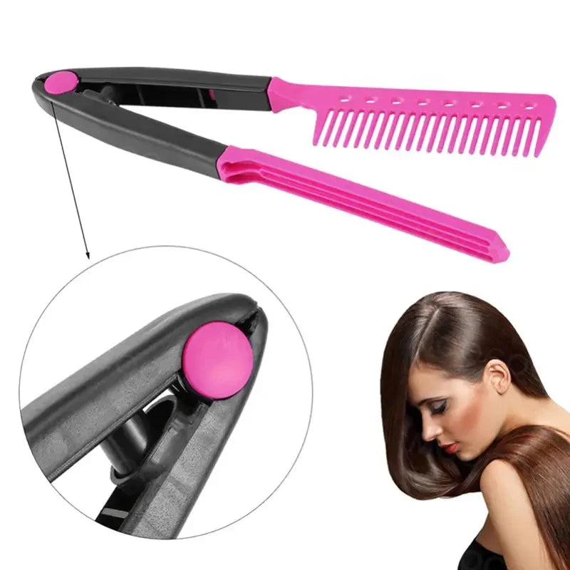 1pcs Folding V Type Hair Straightener Brush DIY Hairdress Tool Hairdressing Combs Natural Hair Styling Curling Comb Hair Peaceful Pleasures Health and Wellness