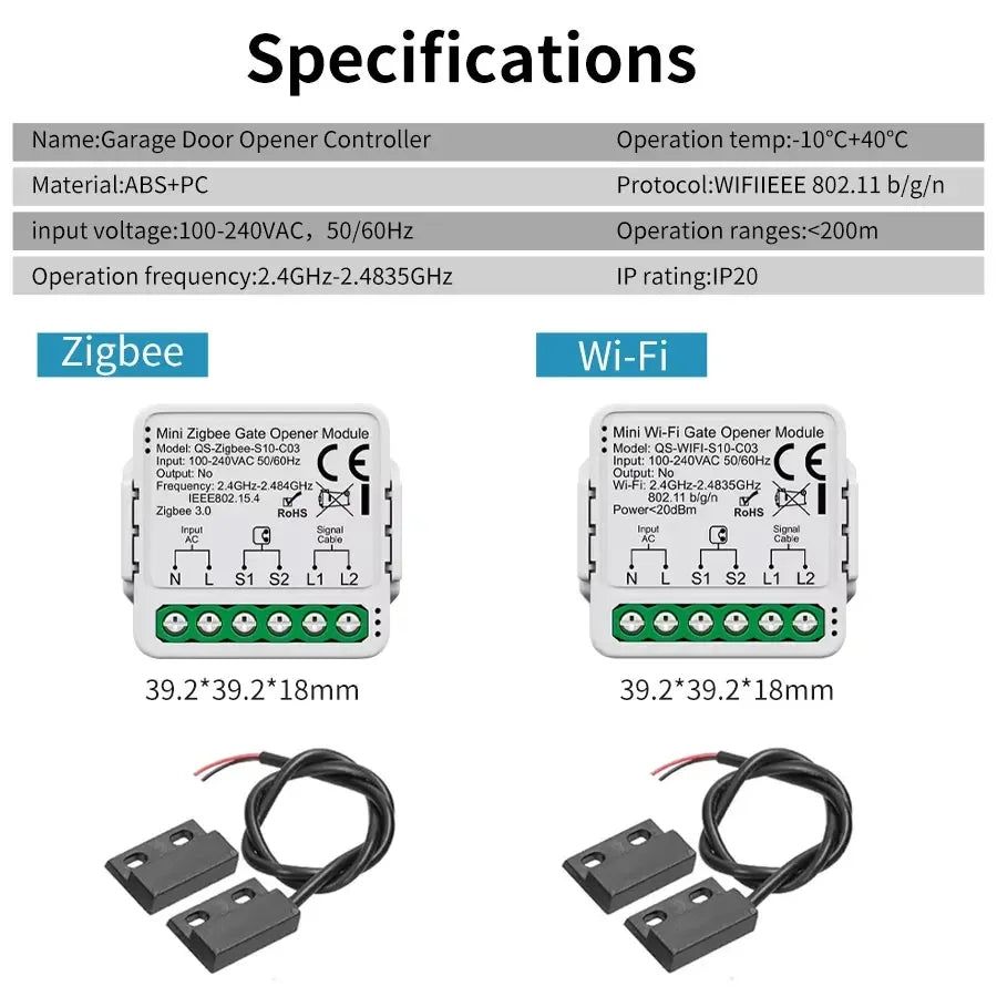 Tuya Smart WiFi & Zigbee Garage Door Opener Switch Module