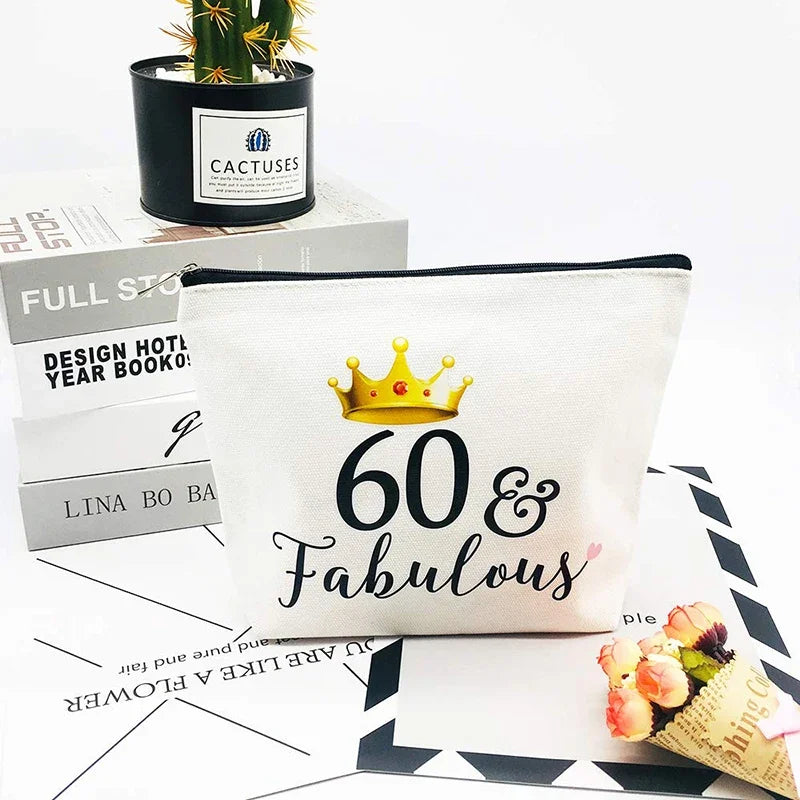 60 & Fabulous Canvas Cosmetic Bag | 60th Birthday Gift