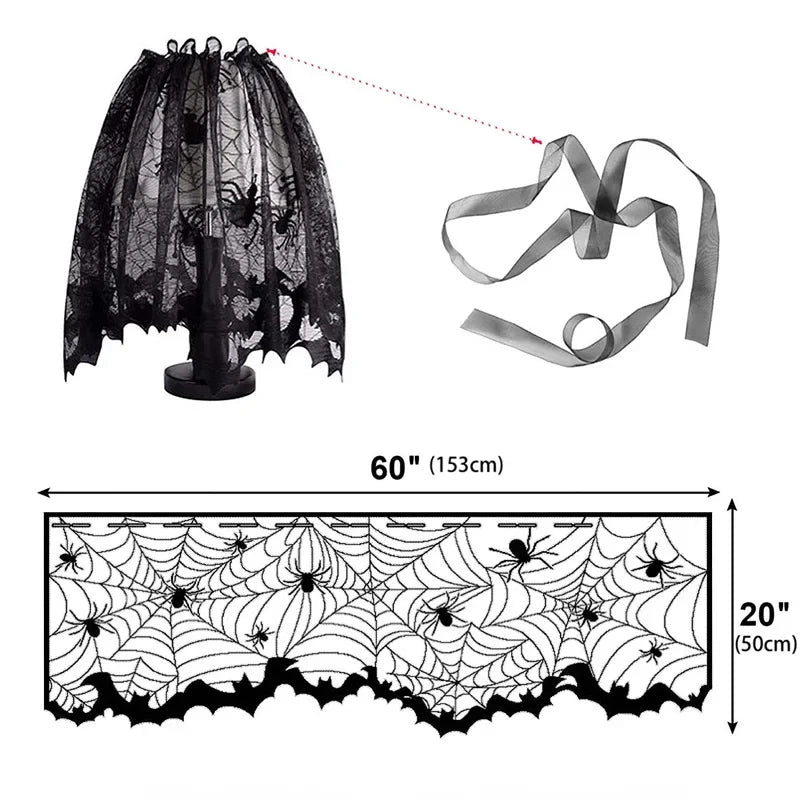 Halloween Black Lace Tablecloth – Spider Web & Bat Table Cover