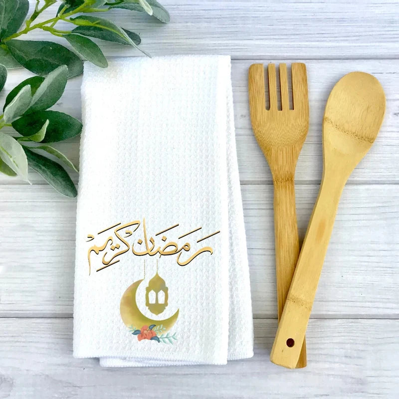 Ramadan Kareem Waffle Weave Dish Towel | Eid Mubarak Kitchen Gift Decorative Dish Towel Peaceful Pleasures Health and Wellness B 30x70cm